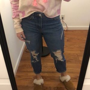 Distressed high-waisted mom jeans